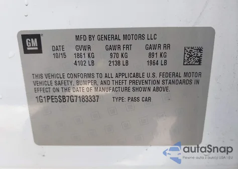 2016 Chevrolet Cruze Limited 1Lt Auto из США, поврежденный, VIN 1G1PE5SB7G7183337